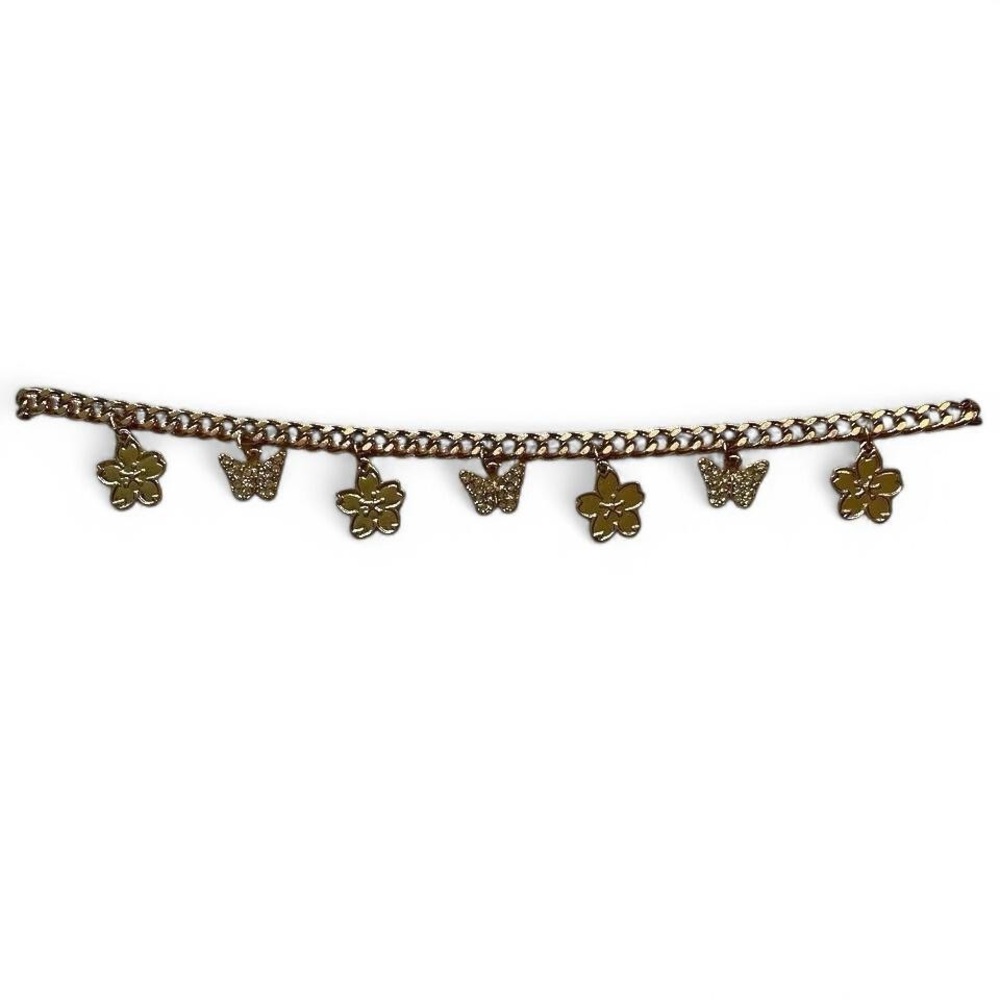 Hot Topic Gold Butterflies & Tropical Flowers Chain Choker